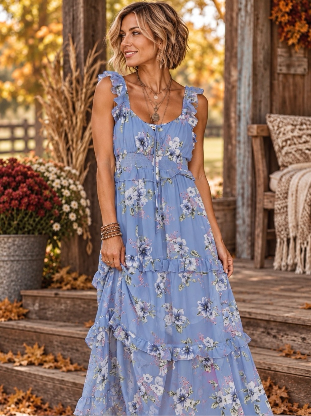 INSPIRED HEARTS  Polyester Boho Light Blue Floral Maxi Dress Size Juniors Small